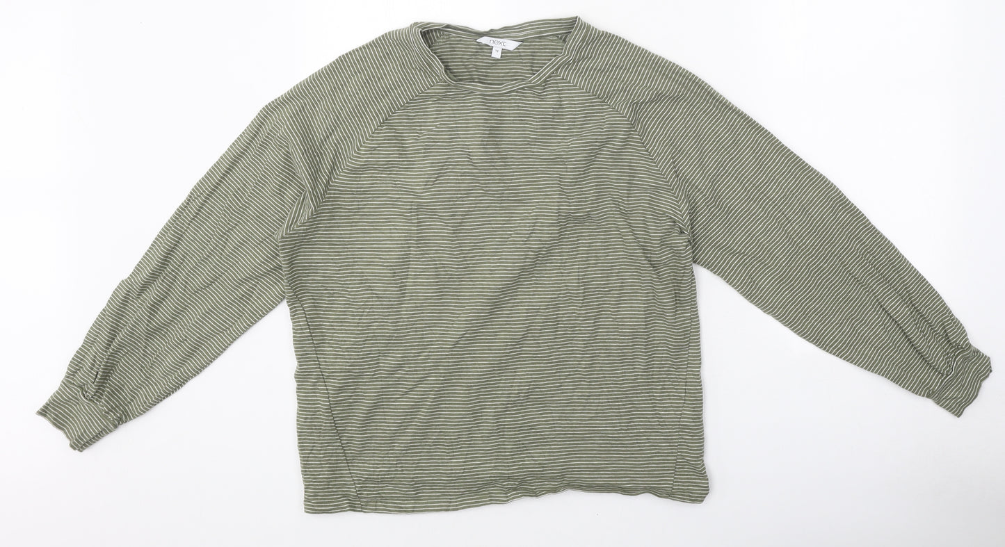 NEXT Womens Green Striped Polyester Basic T-Shirt Size 12 Round Neck