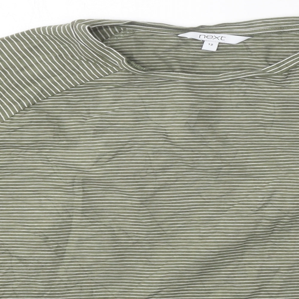 NEXT Womens Green Striped Polyester Basic T-Shirt Size 12 Round Neck