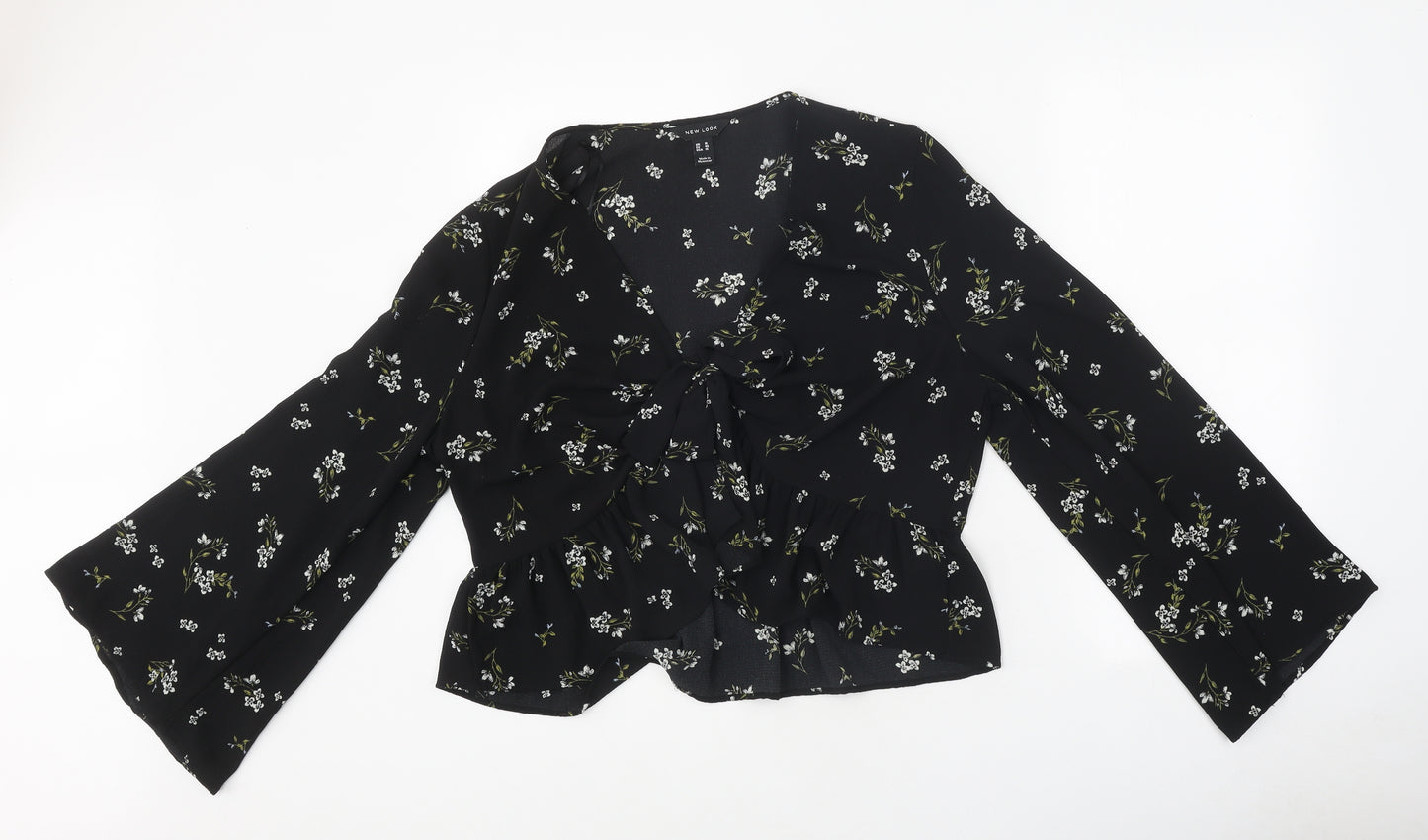 New Look Womens Black Floral Polyester Wrap Blouse Size 18 V-Neck
