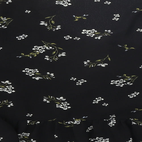 New Look Womens Black Floral Polyester Wrap Blouse Size 18 V-Neck