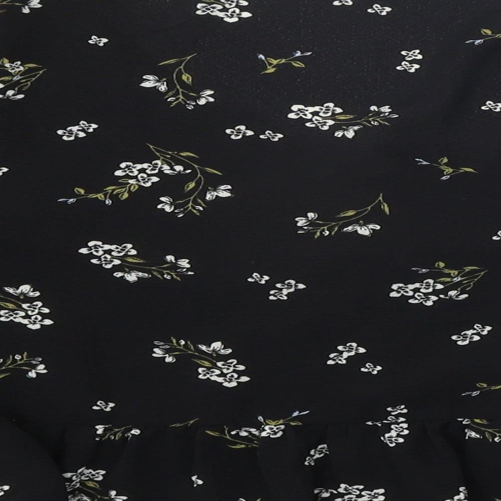 New Look Womens Black Floral Polyester Wrap Blouse Size 18 V-Neck