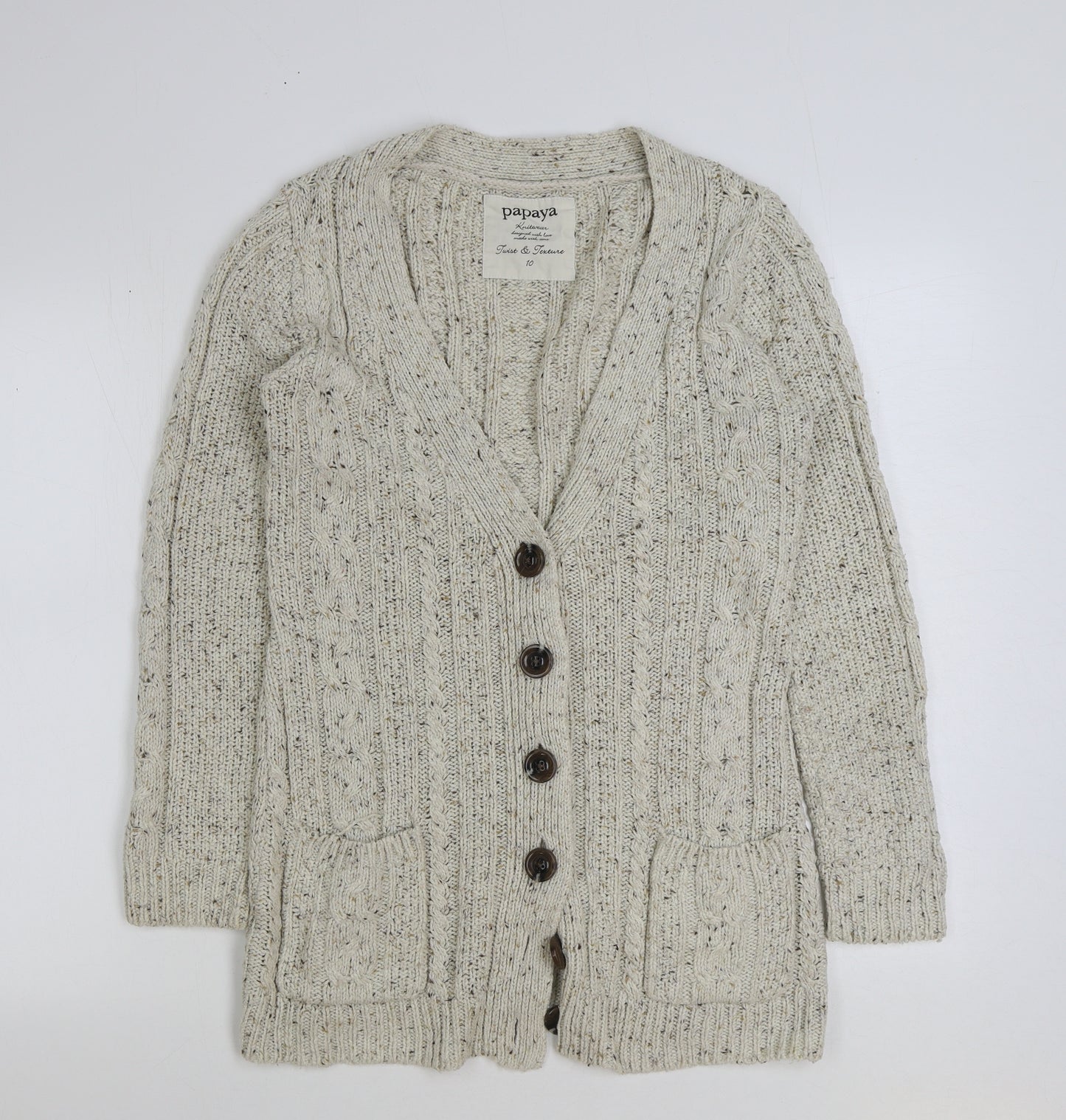Papaya Womens Beige V-Neck Acrylic Cardigan Jumper Size 10