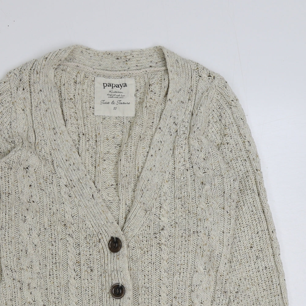 Papaya Womens Beige V-Neck Acrylic Cardigan Jumper Size 10