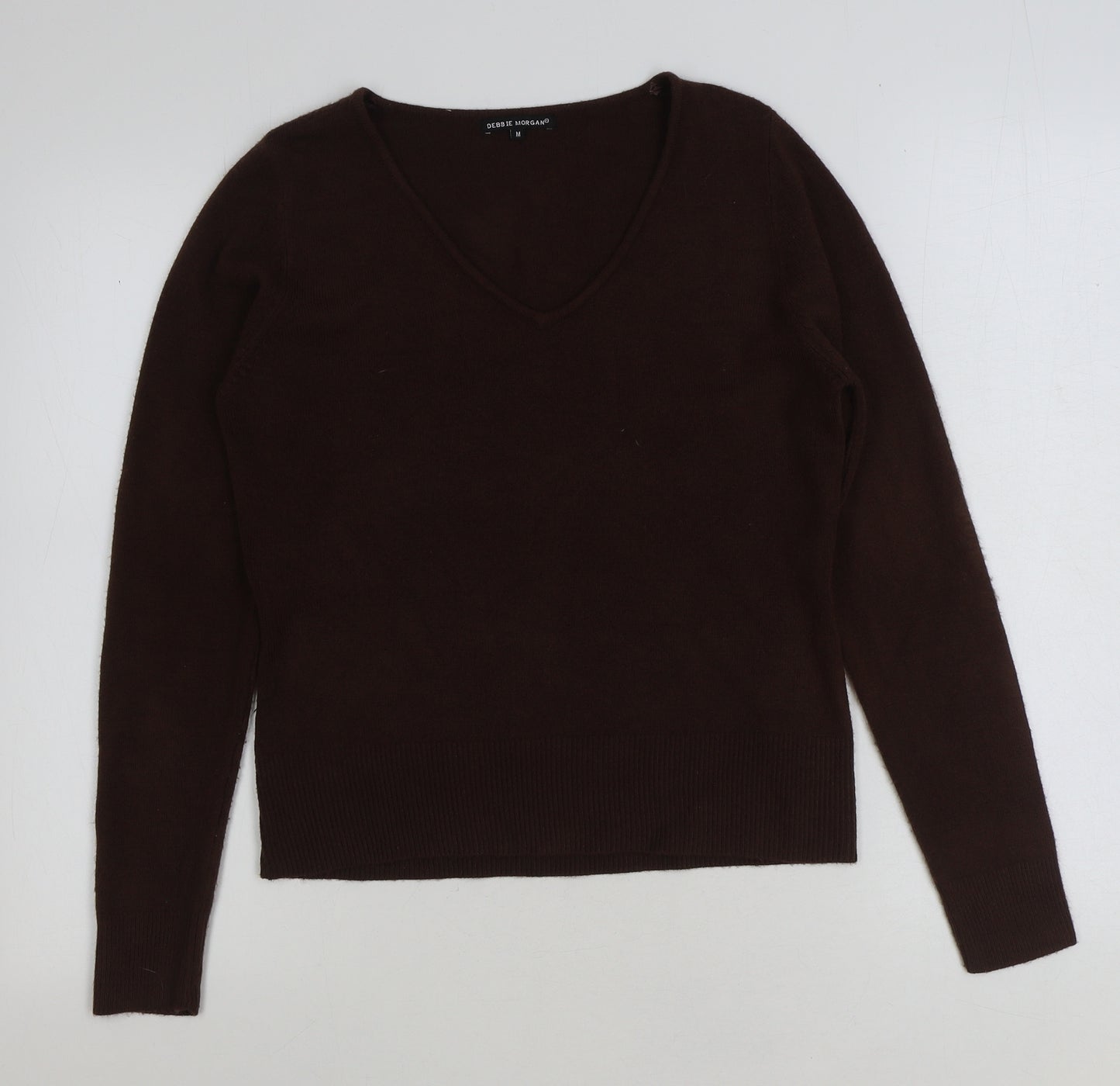 Debbie Morgan Womens Brown V-Neck Acrylic Pullover Jumper Size M