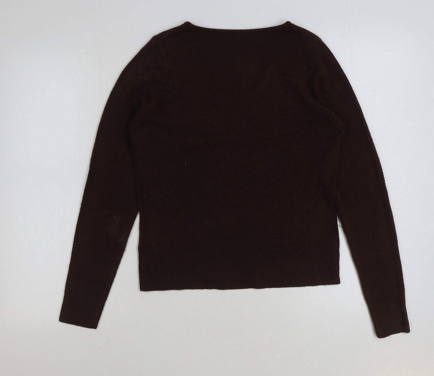 Debbie Morgan Womens Brown V-Neck Acrylic Pullover Jumper Size M