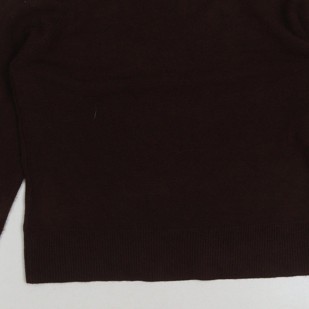 Debbie Morgan Womens Brown V-Neck Acrylic Pullover Jumper Size M