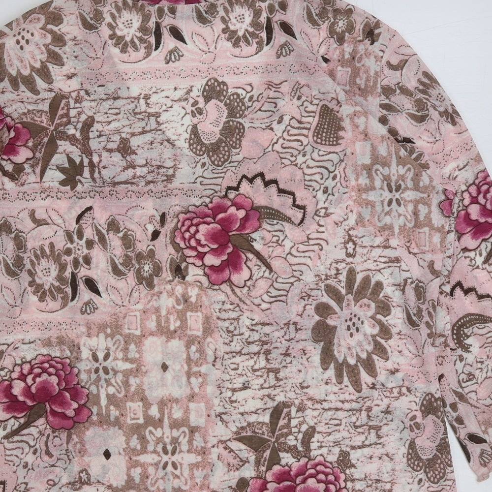 Gerry Weber Womens Pink Floral Polyester Basic T-Shirt Size 16 V-Neck