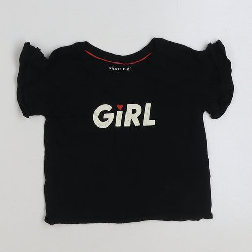 Myleen Klass Girls Black Cotton Basic T-Shirt Size 2-3 Years Round Neck Pullover - Girl