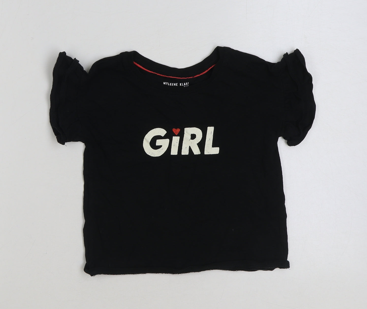 Myleen Klass Girls Black Cotton Basic T-Shirt Size 2-3 Years Round Neck Pullover - Girl