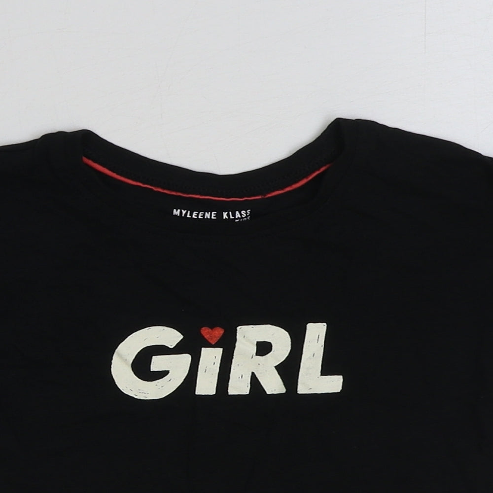 Myleen Klass Girls Black Cotton Basic T-Shirt Size 2-3 Years Round Neck Pullover - Girl