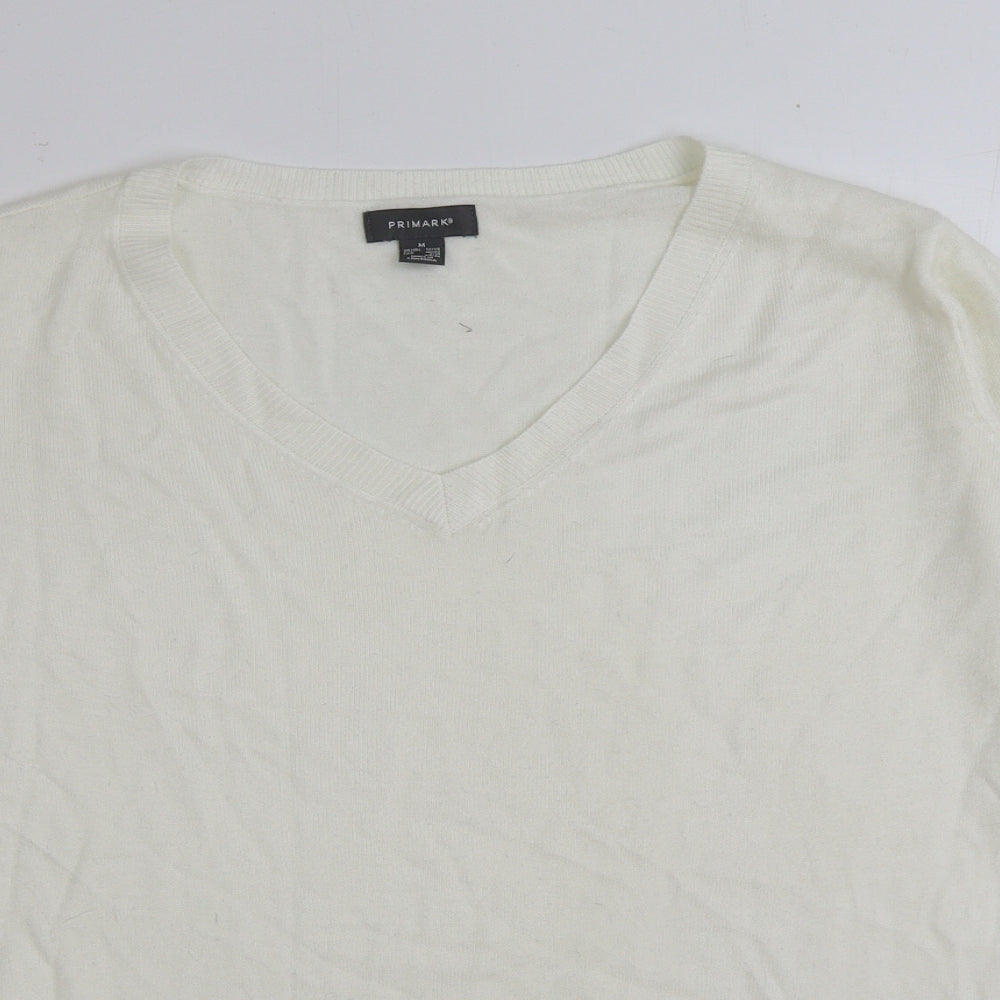 Primark Womens White V-Neck Acrylic Pullover Jumper Size M