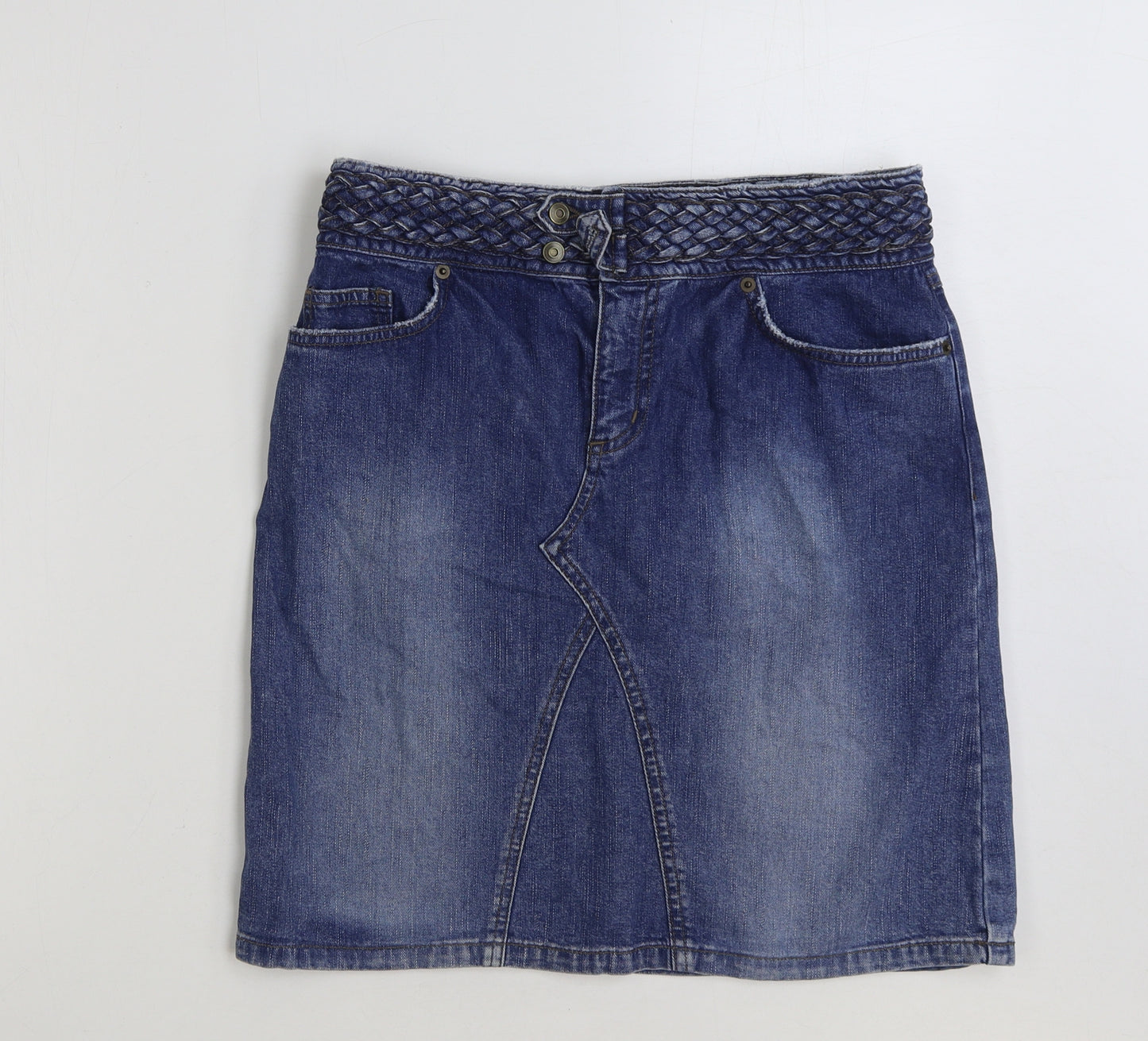 George Womens Blue Cotton A-Line Skirt Size 32 in Button