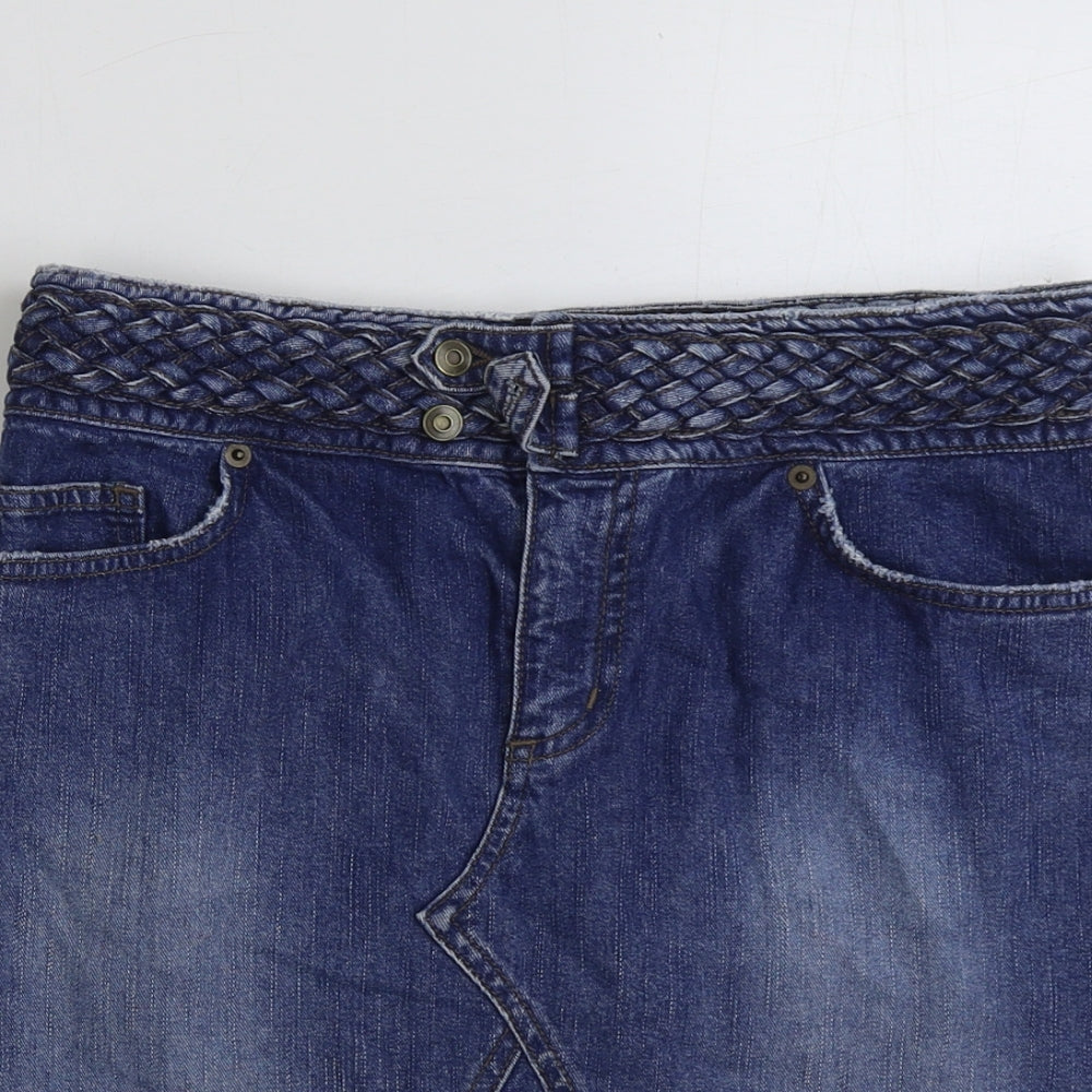 George Womens Blue Cotton A-Line Skirt Size 32 in Button