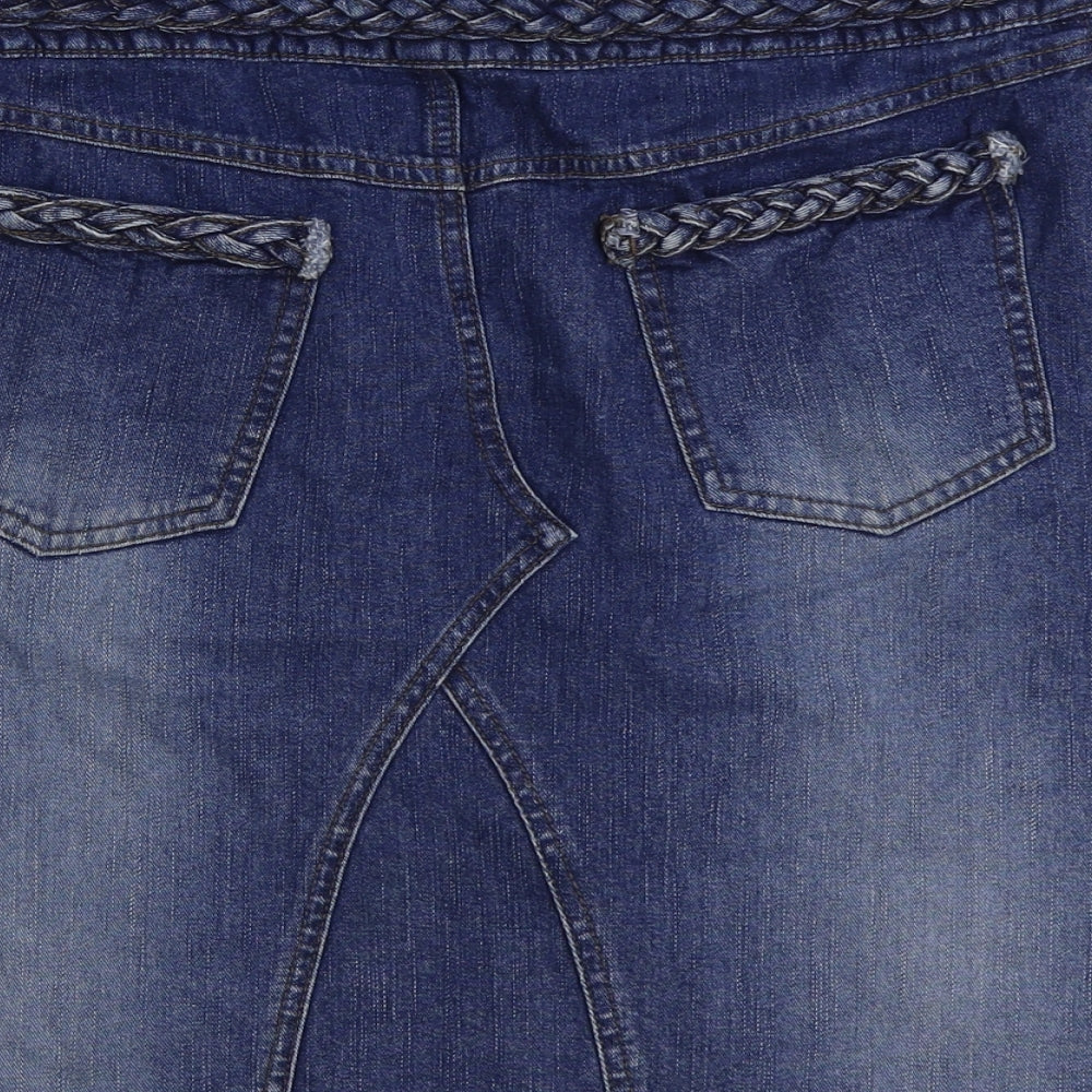 George Womens Blue Cotton A-Line Skirt Size 32 in Button