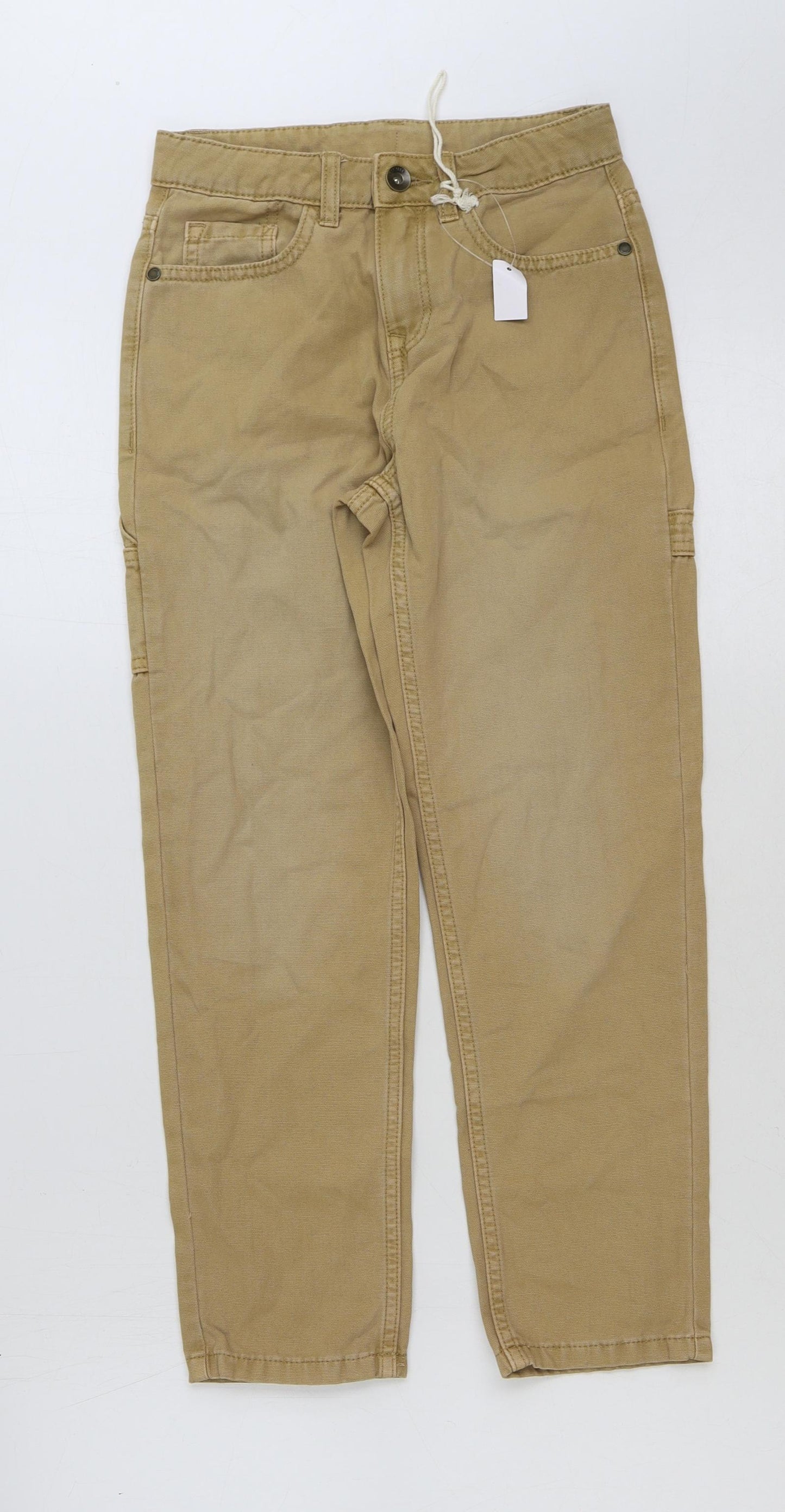 Marks and Spencer Boys Beige Cotton Straight Jeans Size 8-9 Years Regular Button