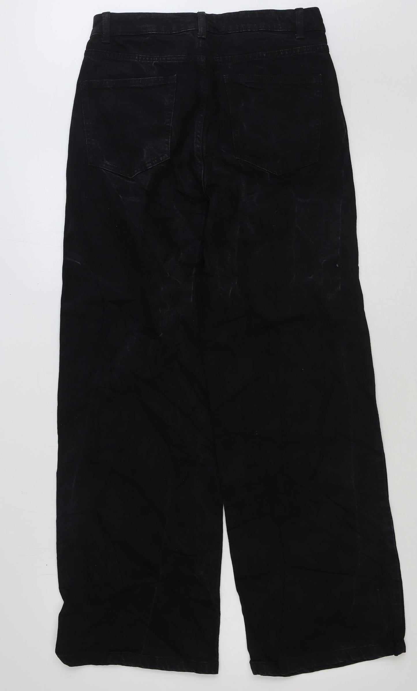 marks and Womens Black Cotton Wide-Leg Jeans Size 12 L30 in Regular Button