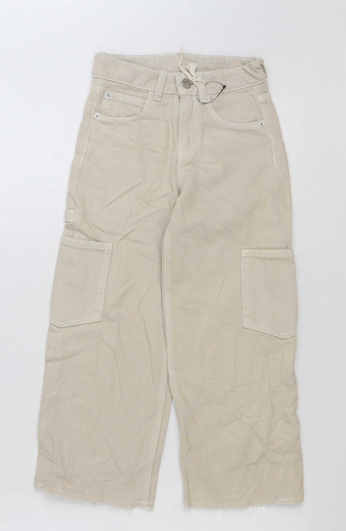 marks and Girls Beige Cotton Wide-Leg Jeans Size 6-7 Years Regular Button