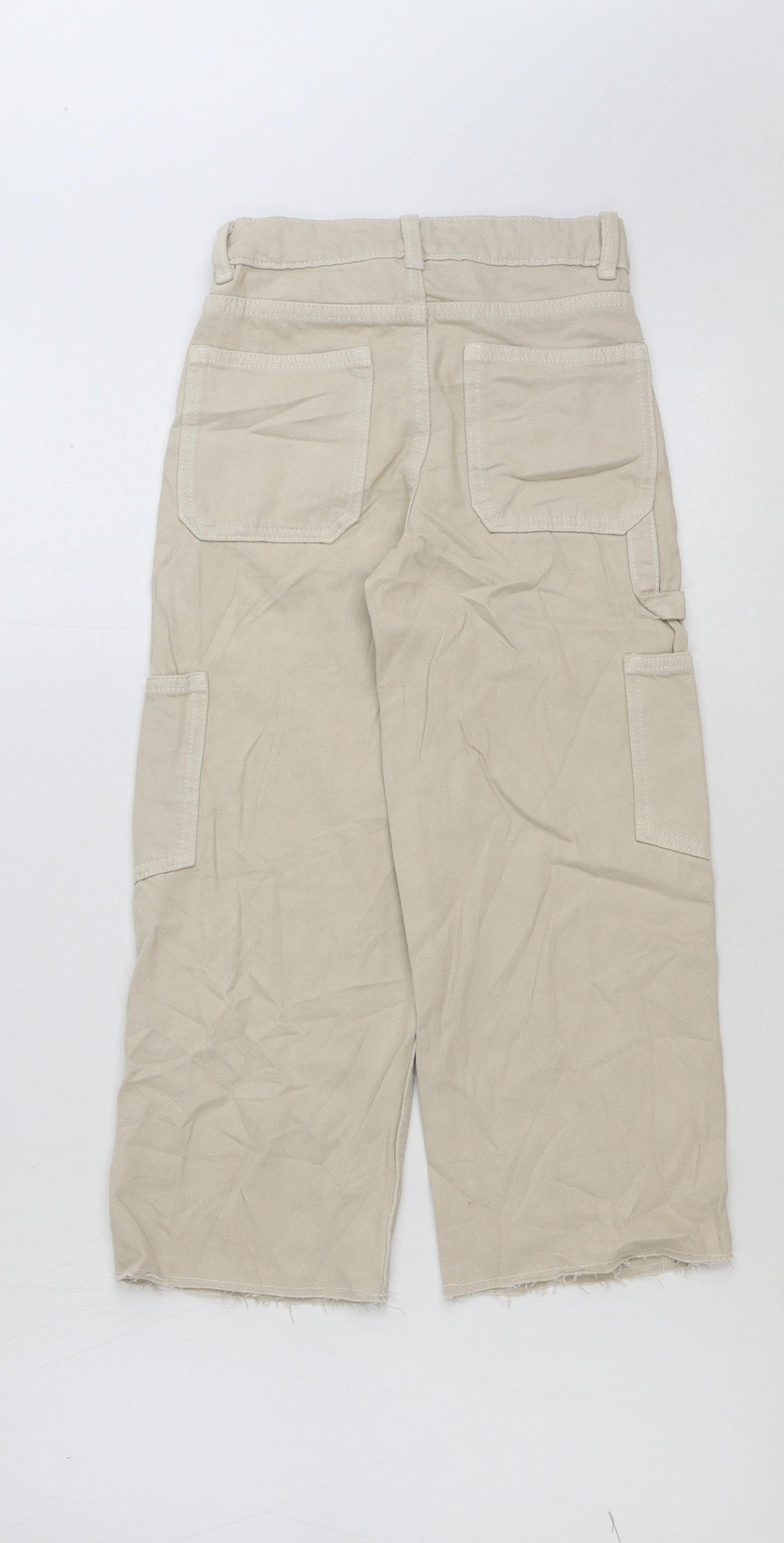 marks and Girls Beige Cotton Wide-Leg Jeans Size 6-7 Years Regular Button