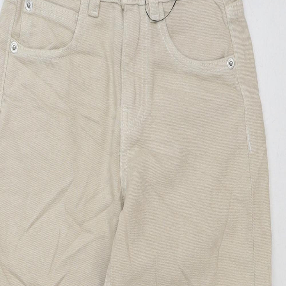 marks and Girls Beige Cotton Wide-Leg Jeans Size 6-7 Years Regular Button