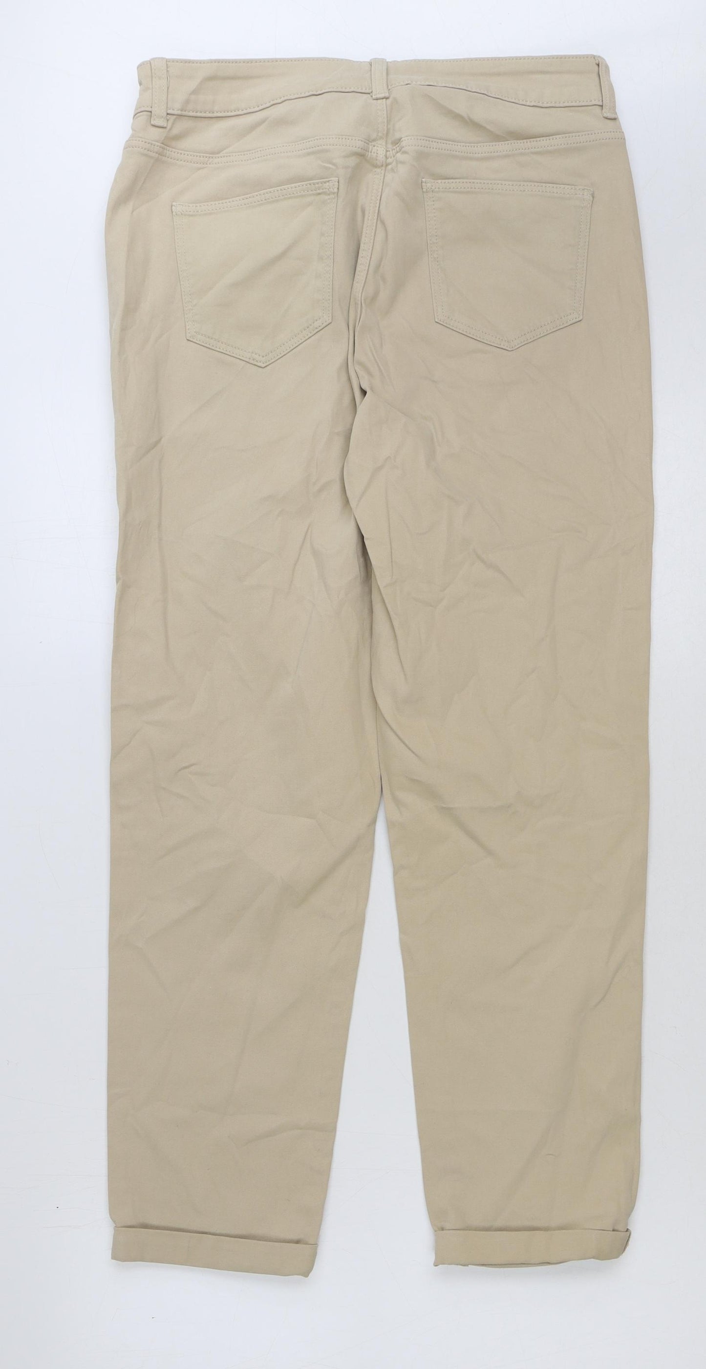 TU Womens Beige Cotton Trousers Size 12 L28 in Regular Button