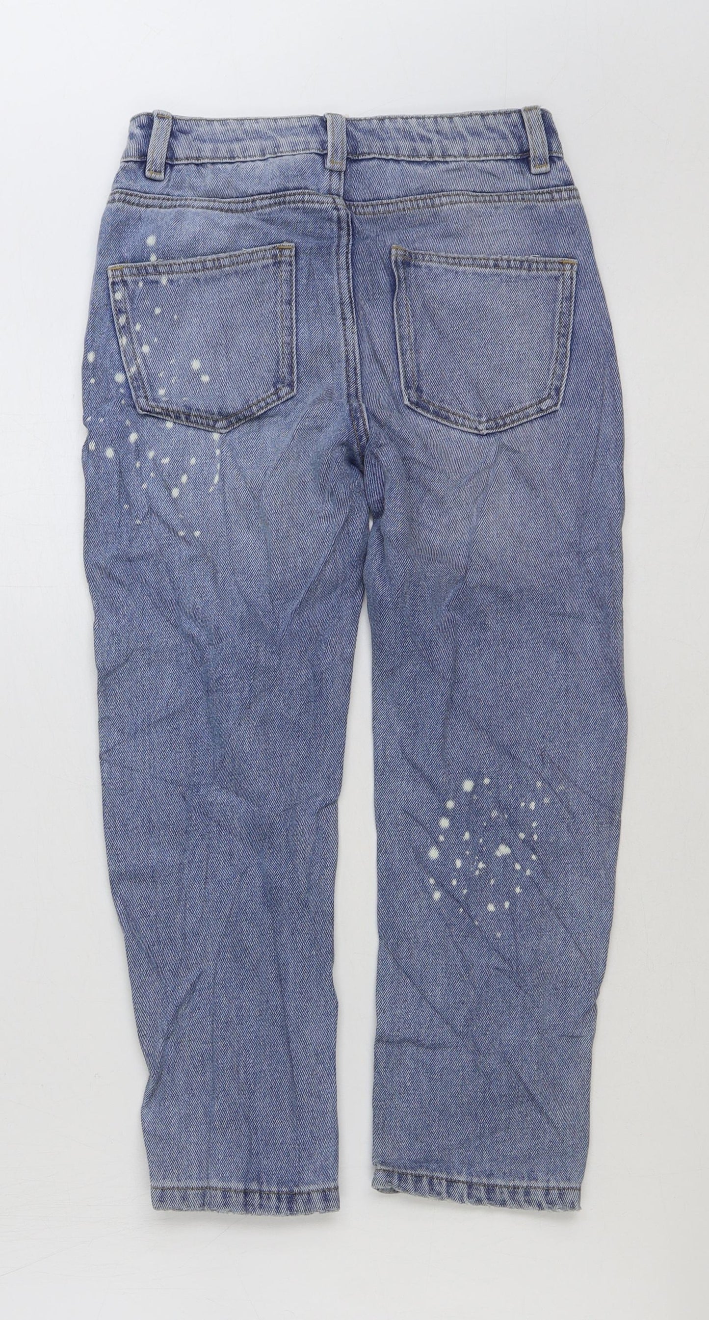 Marks and Spencer Girls Blue Cotton Skinny Jeans Size 8-9 Years Regular Button - Acid Wash, Distressed