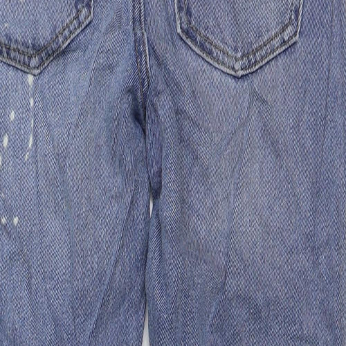 Marks and Spencer Girls Blue Cotton Skinny Jeans Size 8-9 Years Regular Button - Acid Wash, Distressed