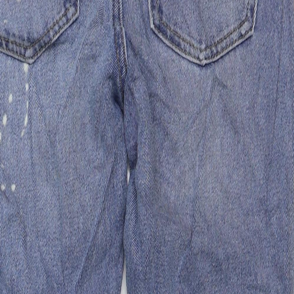 Marks and Spencer Girls Blue Cotton Skinny Jeans Size 8-9 Years Regular Button - Acid Wash, Distressed