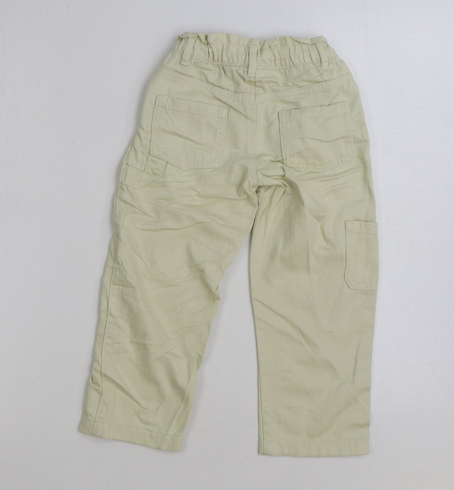 Marks and Spencer Girls Beige Floral Cotton Cargo Trousers Size 3-4 Years Regular Button