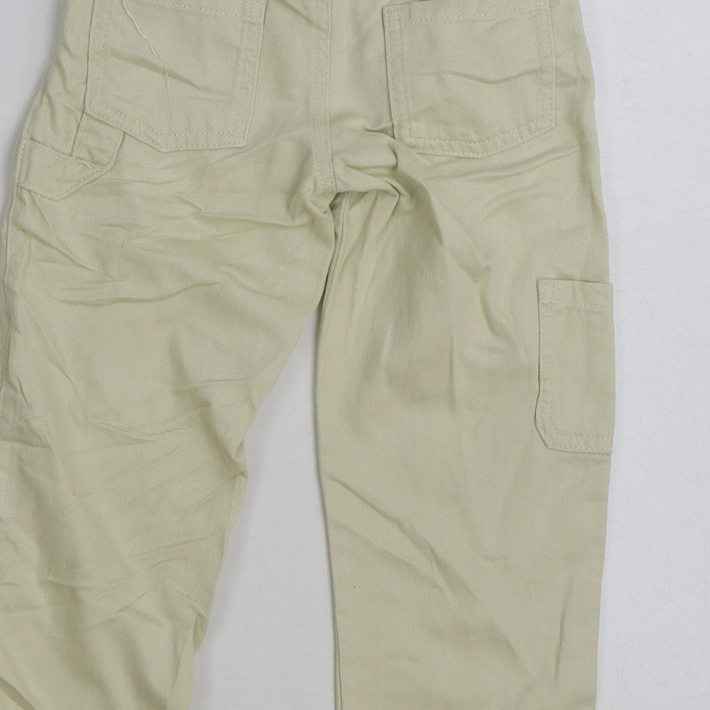 Marks and Spencer Girls Beige Floral Cotton Cargo Trousers Size 3-4 Years Regular Button