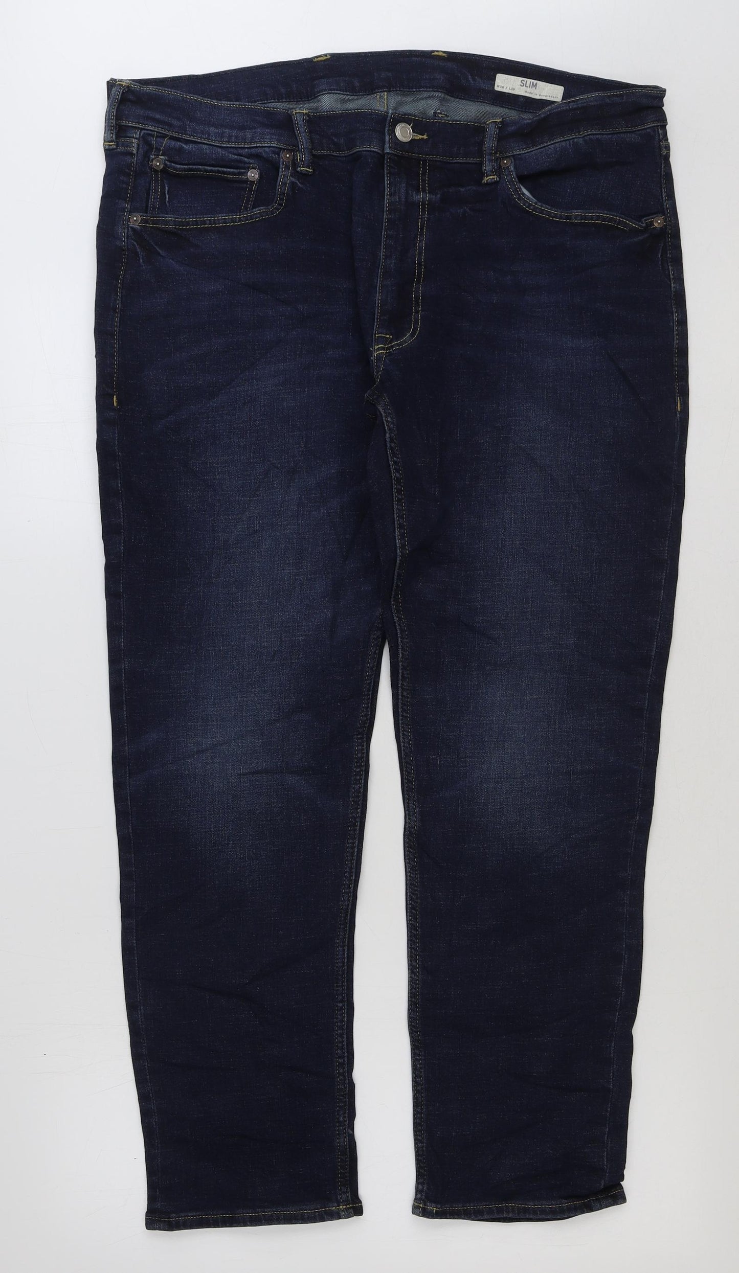 marks and Mens Blue Cotton Straight Jeans Size 38 in L29 in Regular Button