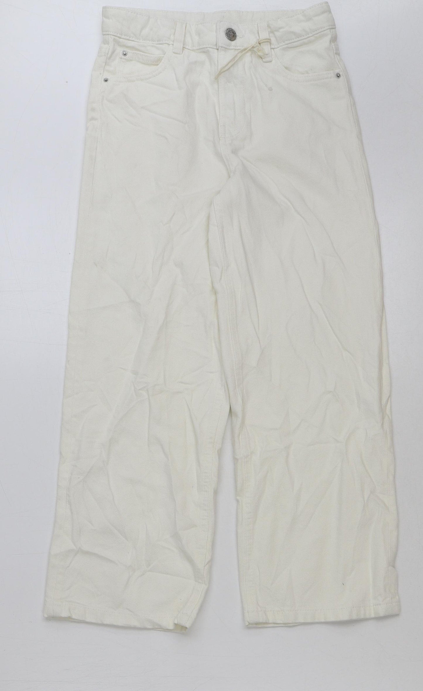 marks and Girls White Cotton Straight Jeans Size 9-10 Years Regular Button