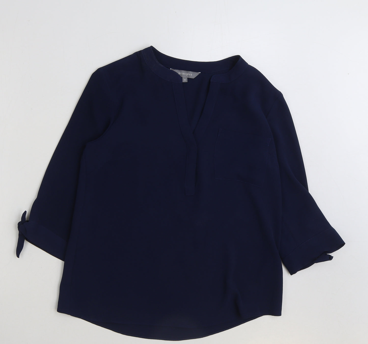 Principles Womens Blue Polyester Basic Blouse Size 10 V-Neck