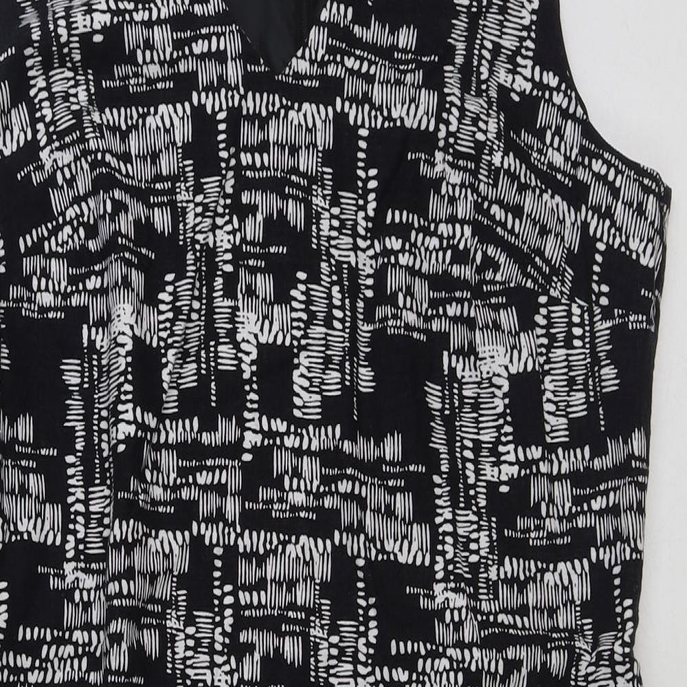 Papaya Womens Black Geometric Polyester A-Line Size 14 V-Neck Zip