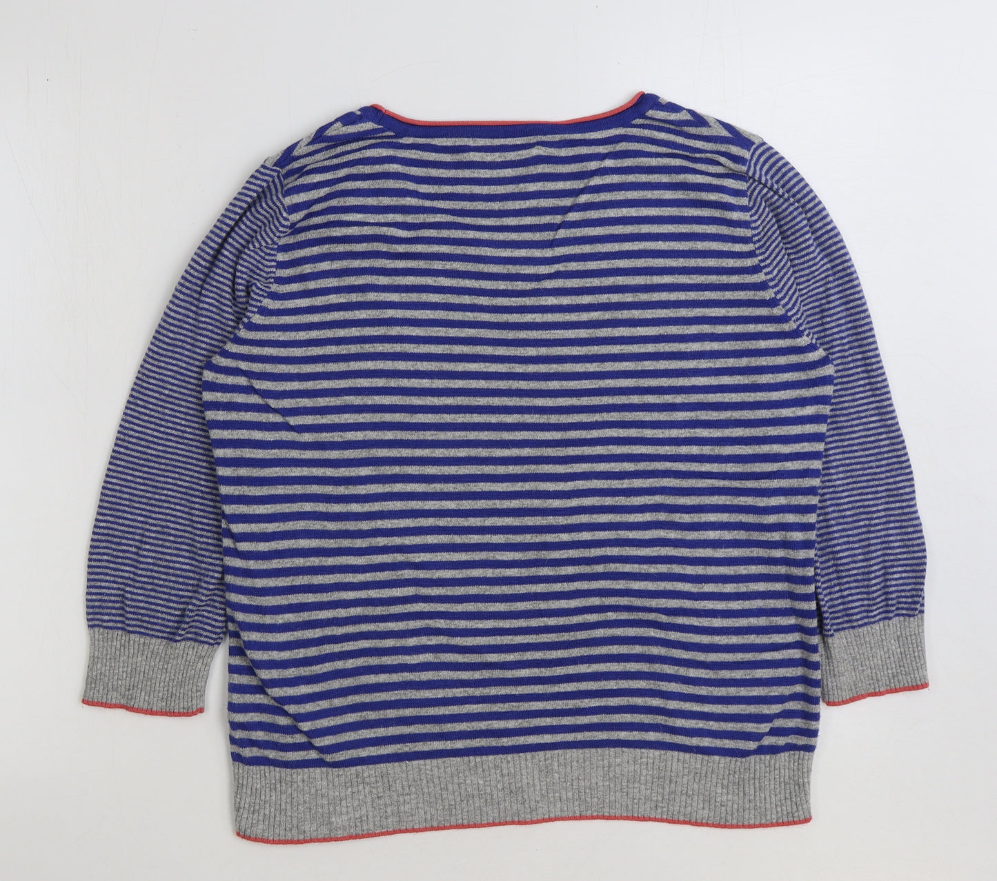 marks and Womens Blue Scoop Neck Striped Viscose Pullover Jumper Size 14