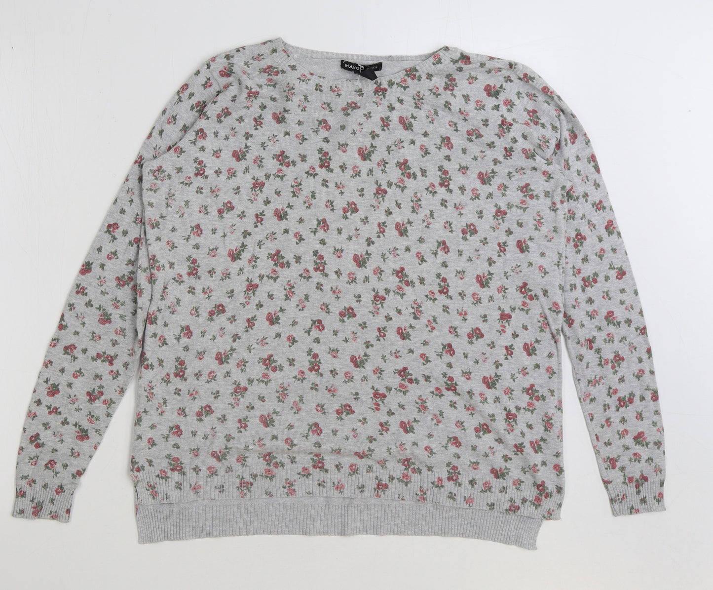 Mango Womens Multicoloured Round Neck Floral Acrylic Pullover Jumper Size M