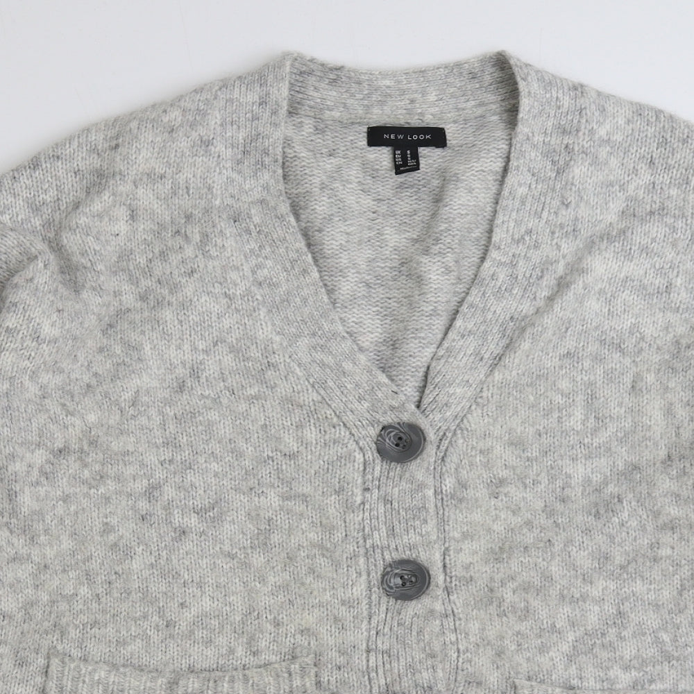 New Look Womens Grey V-Neck Acrylic Full Zip Jumper Size S