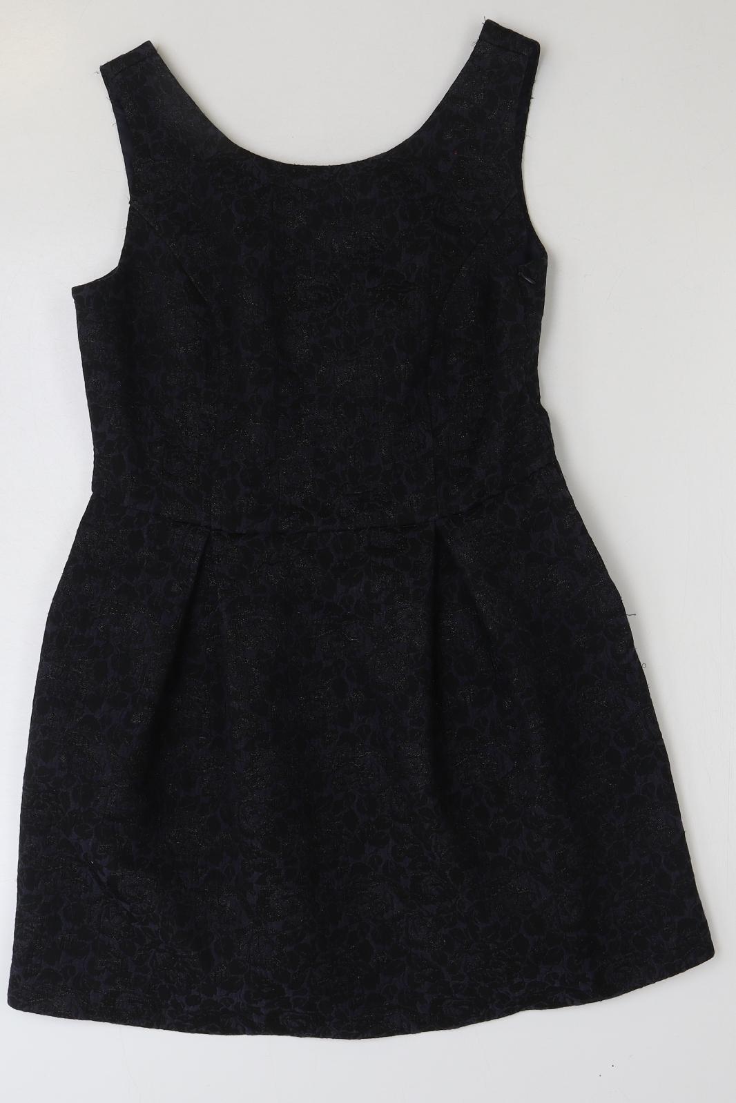 Monsoon Womens Blue Floral Polyester A-Line Size 12 Round Neck Zip