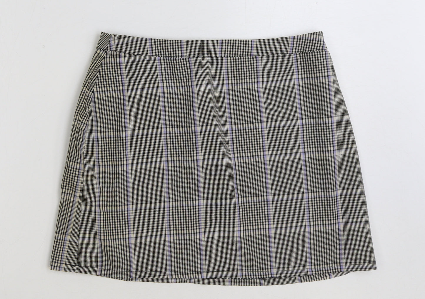 Primark Womens Grey Check Polyester Mini Skirt Size 14 Zip