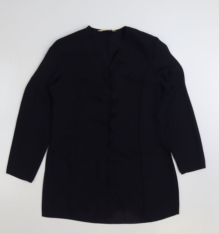 BHS Womens Blue Polyester Basic Blouse Size 14 V-Neck