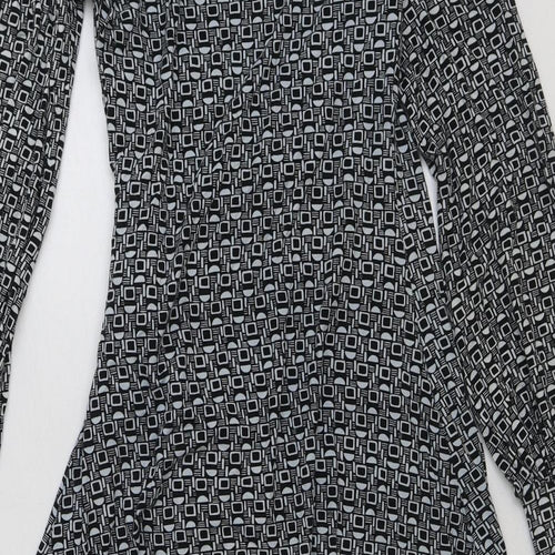 Miss Selfridge Womens Black Geometric Polyester Wrap Dress Size 6 V-Neck Tie