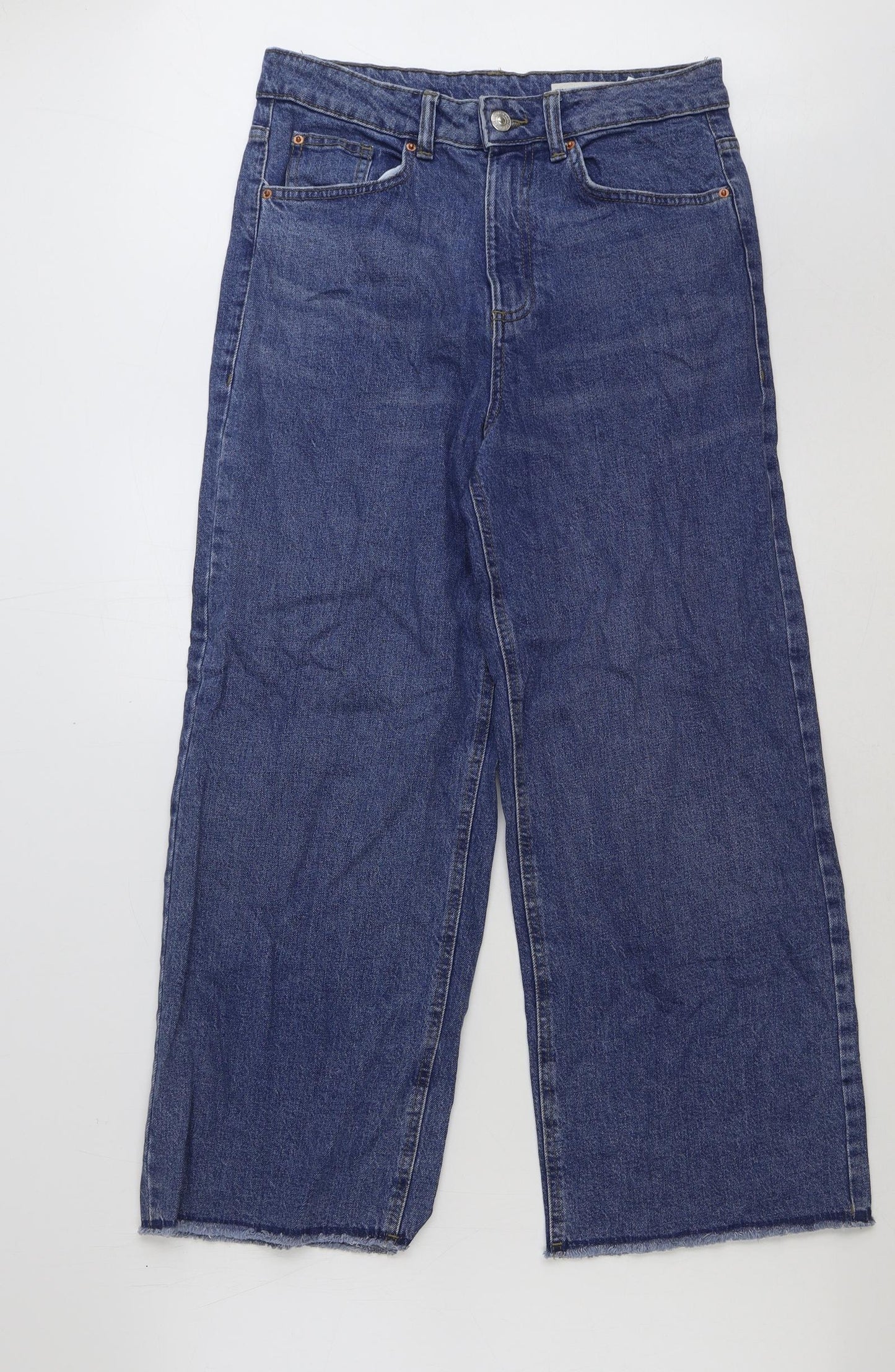 Marks and Spencer Womens Blue Cotton Wide-Leg Jeans Size 12 L27 in Regular Button