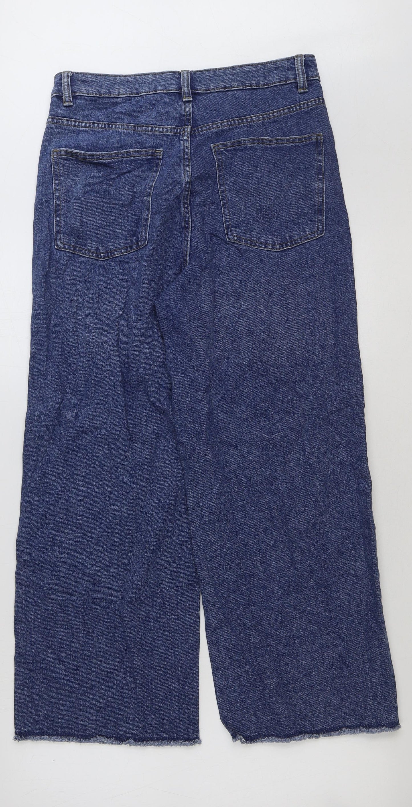 Marks and Spencer Womens Blue Cotton Wide-Leg Jeans Size 12 L27 in Regular Button