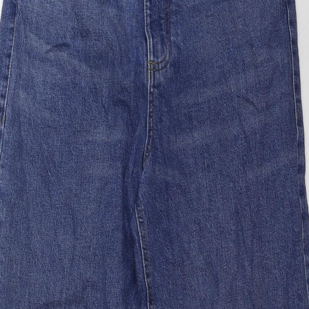 Marks and Spencer Womens Blue Cotton Wide-Leg Jeans Size 12 L27 in Regular Button