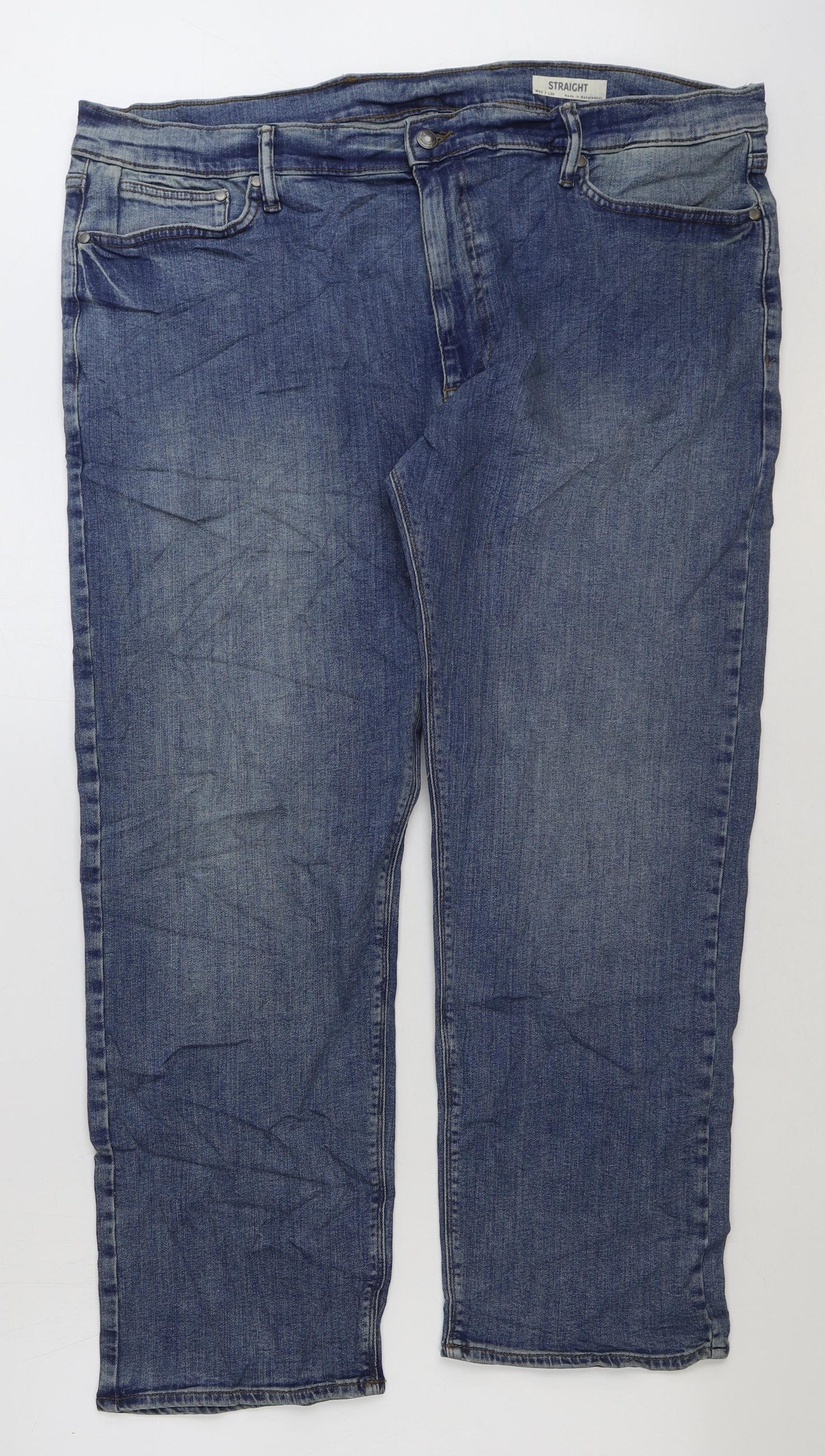 Marks and Spencer Mens Blue Cotton Straight Jeans Size 42 in L29 in Regular Button
