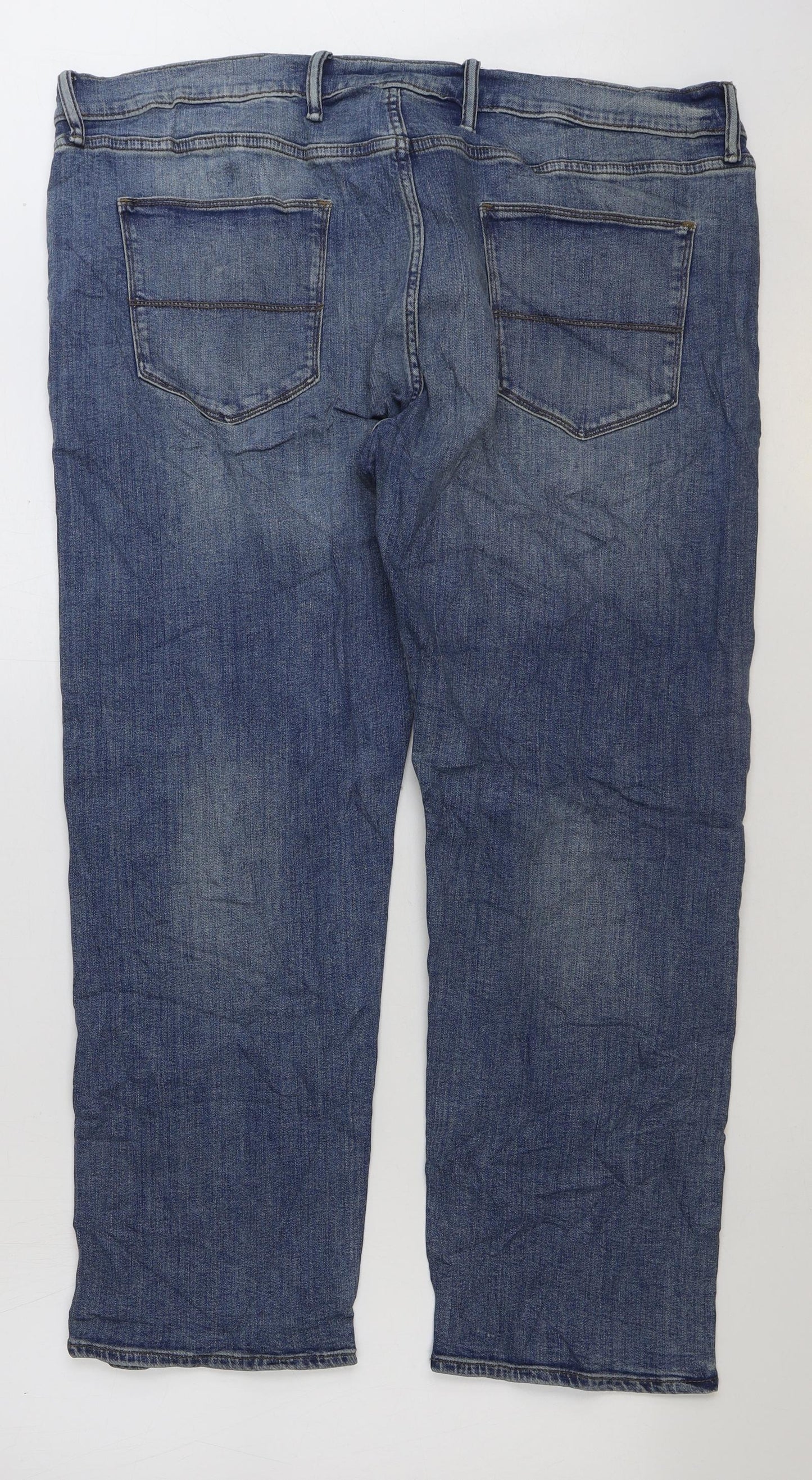 Marks and Spencer Mens Blue Cotton Straight Jeans Size 42 in L29 in Regular Button