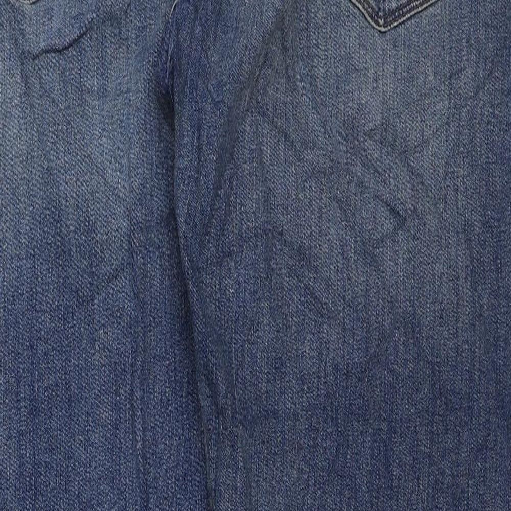 Marks and Spencer Mens Blue Cotton Straight Jeans Size 42 in L29 in Regular Button