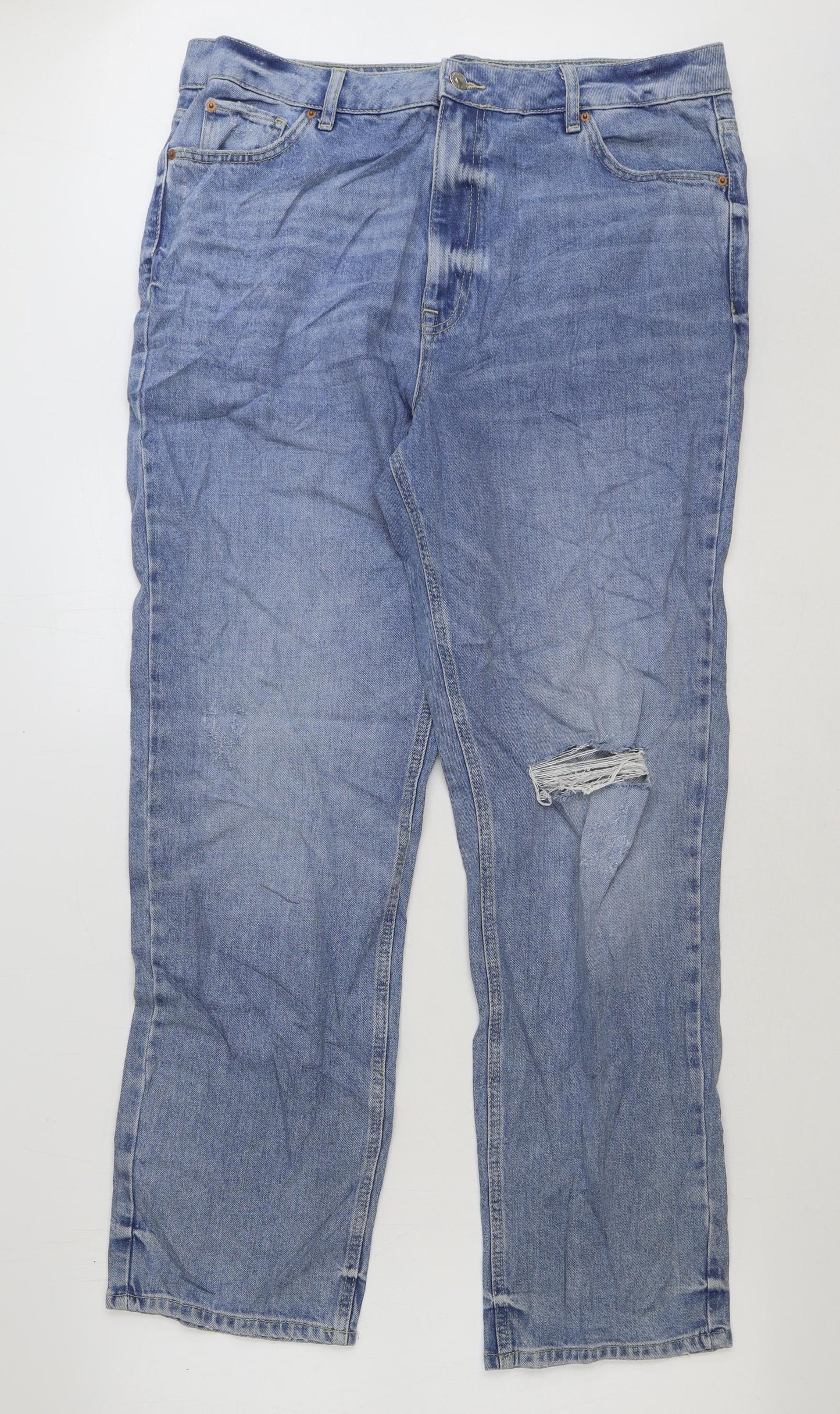 MARKS AND Womens Blue Cotton Straight Jeans Size 16 L32 in Regular Button