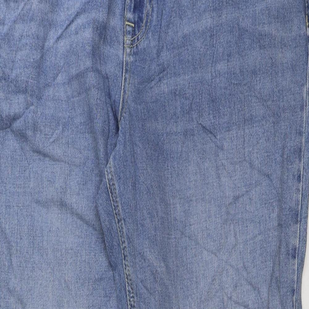 MARKS AND Womens Blue Cotton Straight Jeans Size 16 L32 in Regular Button