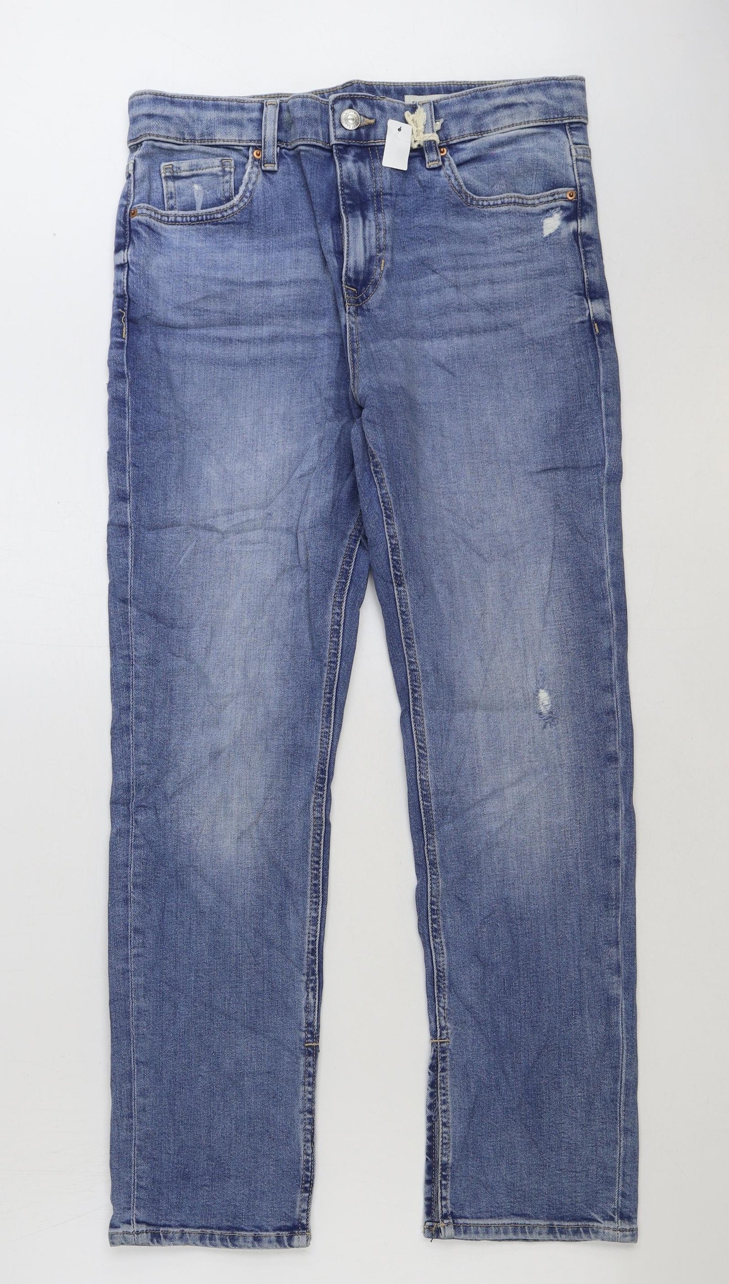 Marks and Spencer Womens Blue Cotton Straight Jeans Size 12 L29 in Regular Button