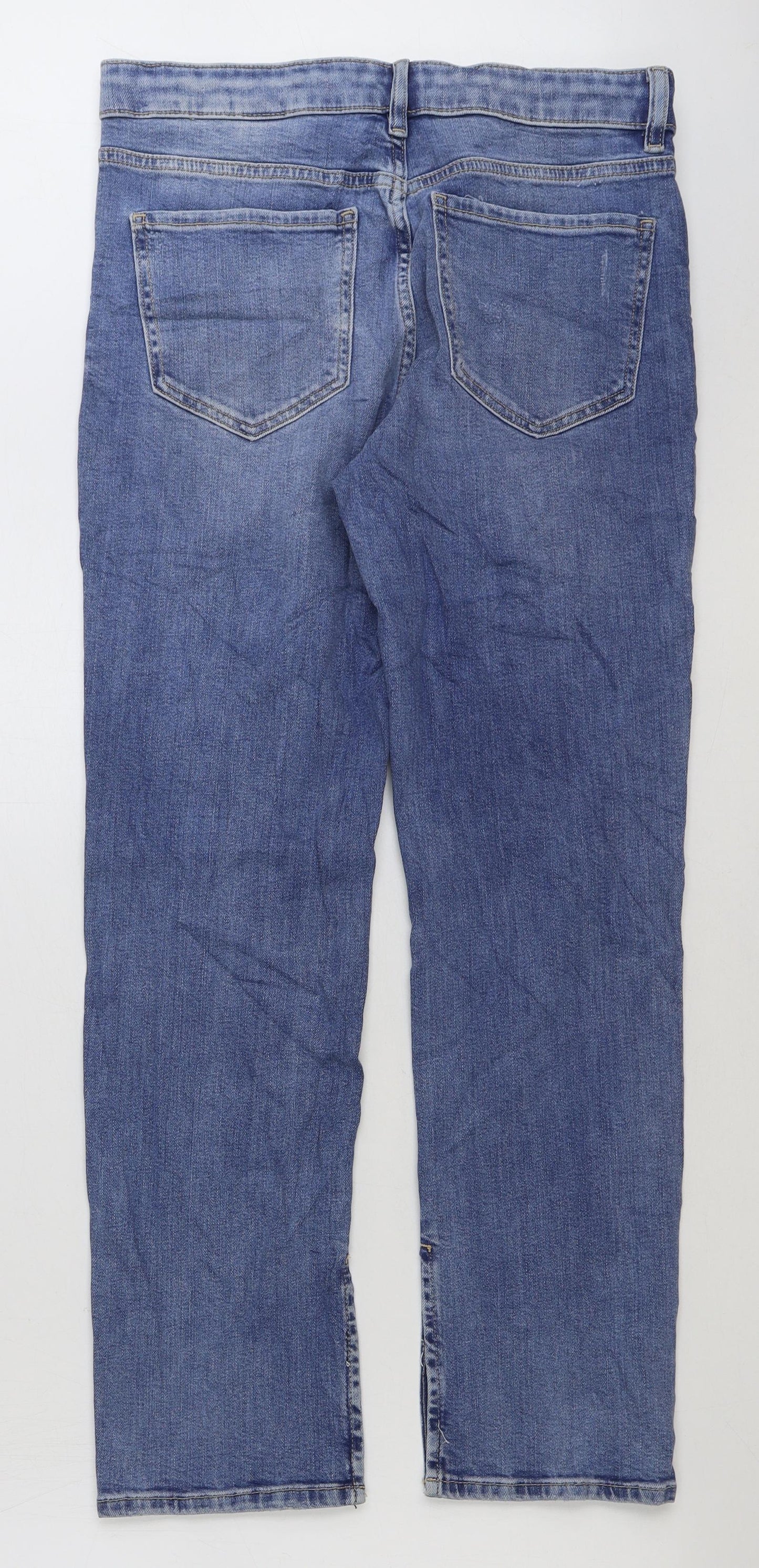 Marks and Spencer Womens Blue Cotton Straight Jeans Size 12 L29 in Regular Button